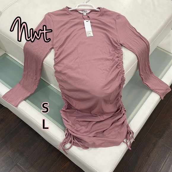 dusty pink cinched tee shirt dress adjustable sides bodycon BB DAKOTA NWT L or S - Picture 1 of 11